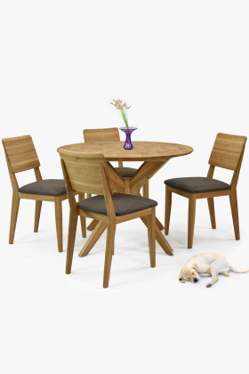 Esszimmer Set Eichenholz rund Tisch 4 gepolsterte Stühle